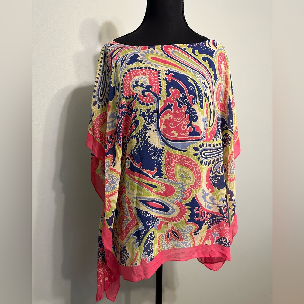 Talbots 100% Silk Chiffon Beach Summer Blouse Size S/M Pink Womens Coverup Top